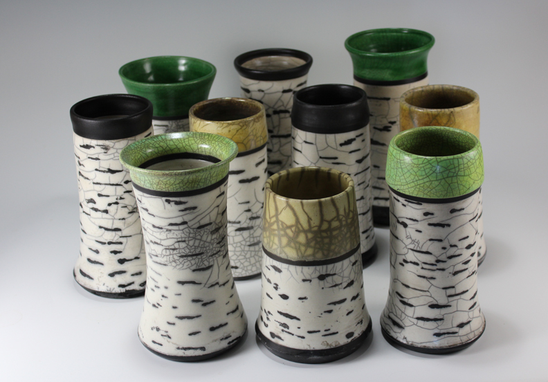 Birch Forest of Raku Pottery Vases