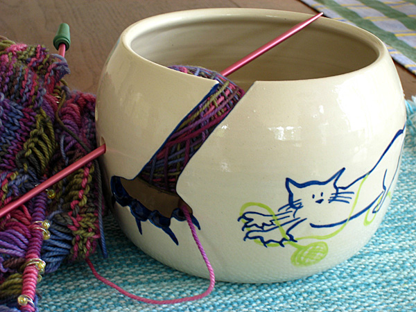 Cat Yarn Bowl with Knitting