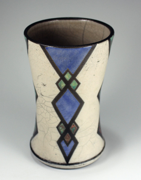 Art Deco Diamonds and Squares Raku Vase  RV 416