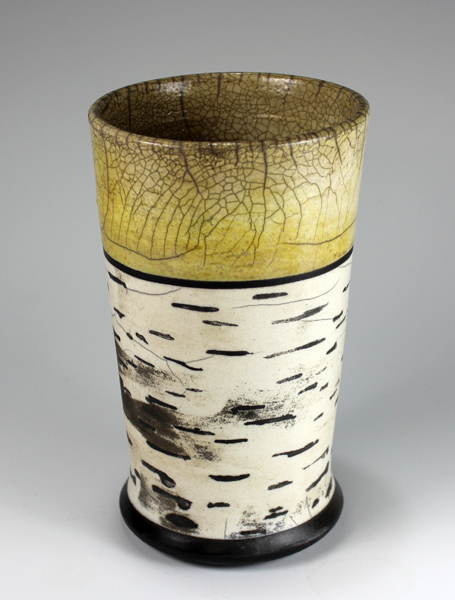 Autumn Birch Bark Raku Vase  EBB 421