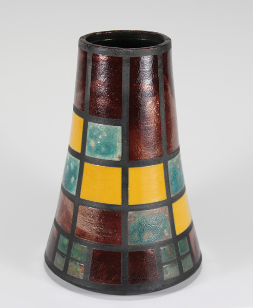 Art Deco Luster Raku Geometric Vase