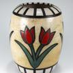 Red Tulips on Gold Art Deco Raku Vase