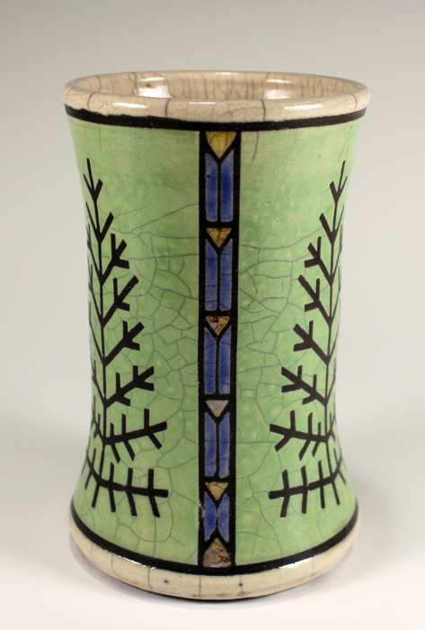 Arts and Crafts Pointed Fir Design Raku Vase  RV 406b
