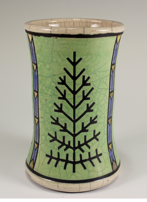 Art Deco Design Pointed Firs on Raku Vase RV 406