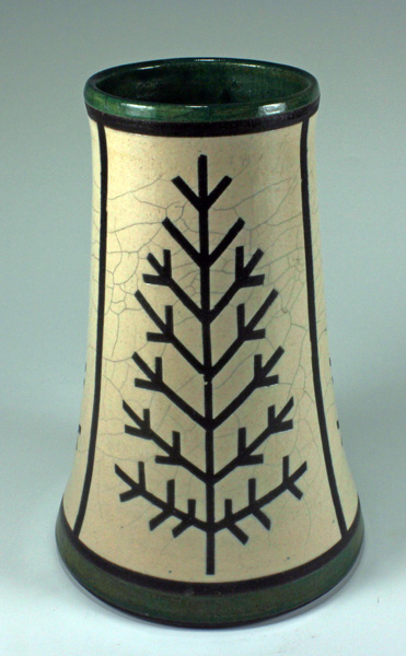 Arts & Crafts Pointed Fir Raku Vase with Triangle Stripes  RV 403