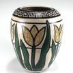 Golden Tulips on White Crackle with Greek Key Rim Raku Vase