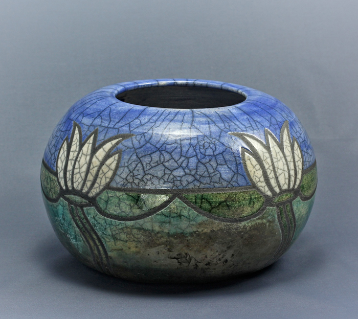 Art Deco Waterlily Raku Bowl